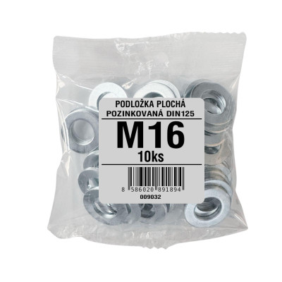 Podložka plochá priemer 16 pozinkovaná DIN 125 10 ks
