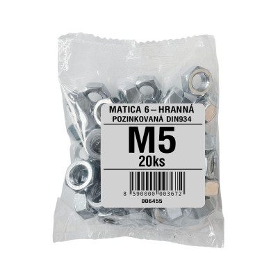 Matica priemer 5 pozinkovana DIN 934 20 ks