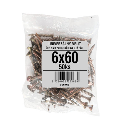 Univerzálny vrut so zapustenou hlavou pozinkovaný 6x60 PZ 50 ks