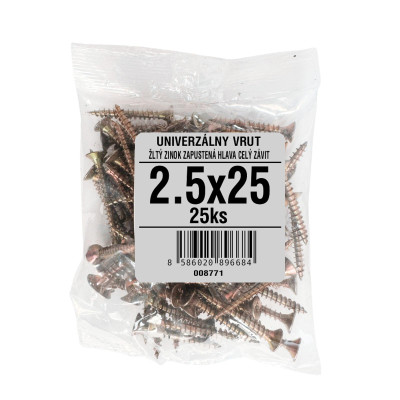 Univerzálny vrut so zapustenou hlavou pozinkovaný 2,5x25 PZ 25 ks