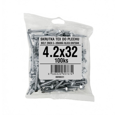 Skrutka TEX 6-hranná hlava do plechu 4,2x32 pozinkovaná DIN7504K 100 ks