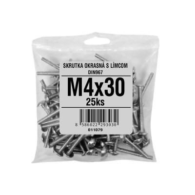 Skrutka okrasná s límcom M4x30 DIN967 Zn 25ks