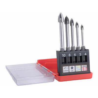 Vrtáky do skla, sada 5ks, 4-5-6-8-10mm, šesťhranná 1/4" stopka, EXTOL PREMIUM